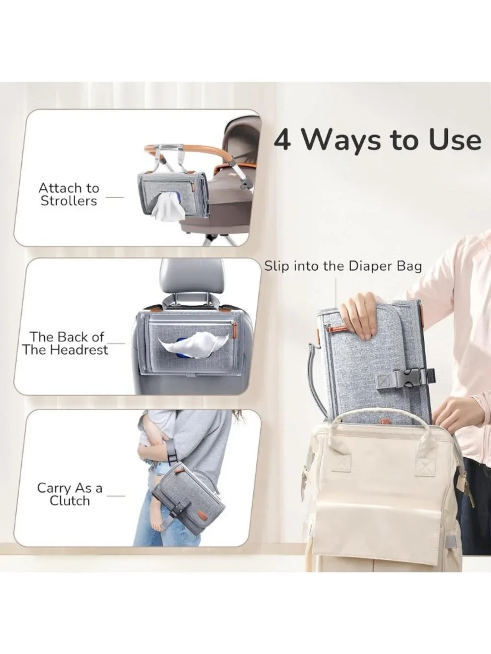Large Portable Diaper Changing Pad - Wipe Clean, Travel-Friendly, Grey 25x22